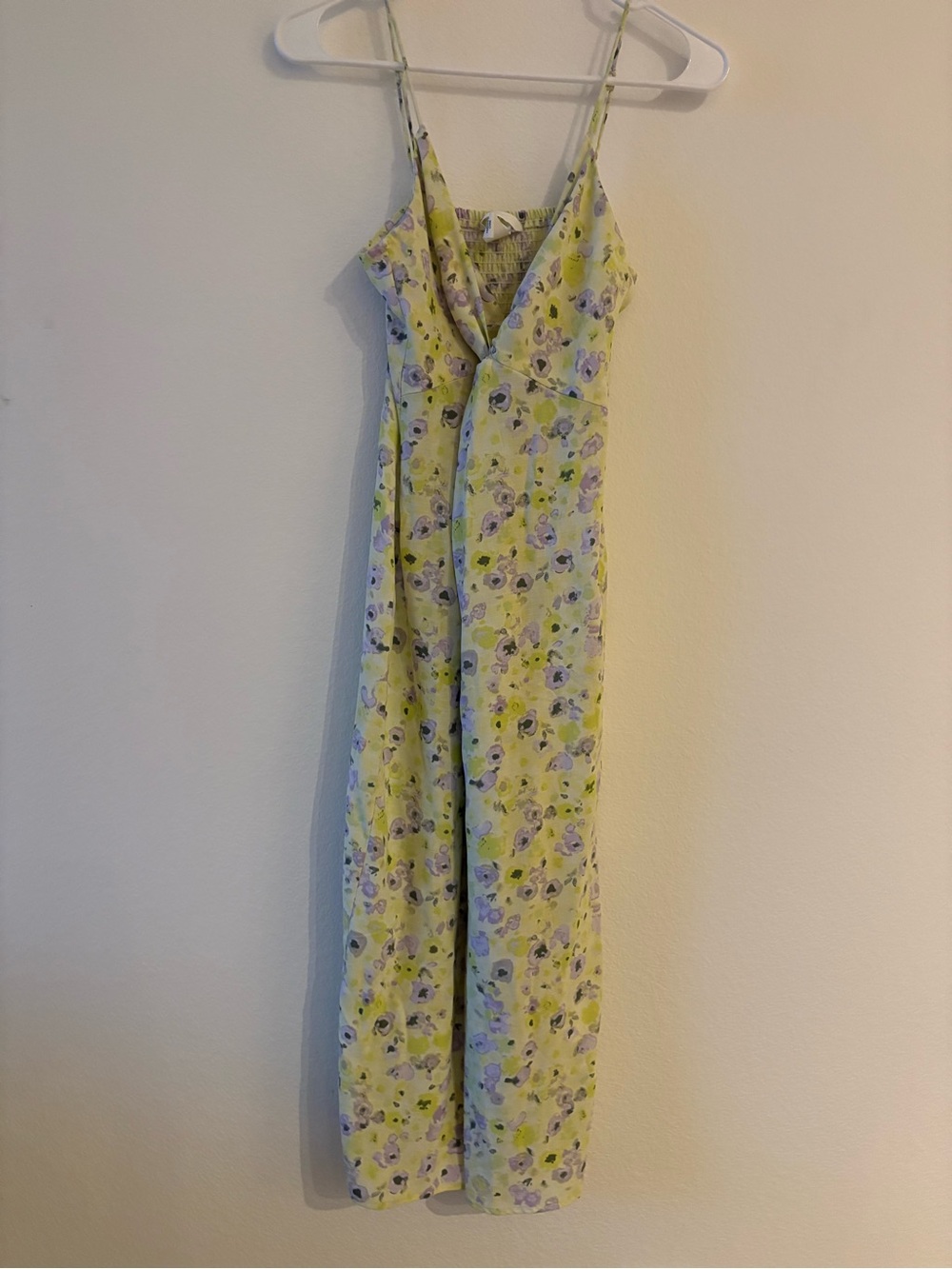 Spaghetti Strap Floral Dress in Light Yellow with flowers